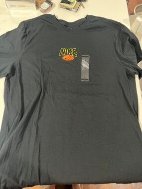 Nike Black Short-Sleeve Tee with Yellow and Orange Logo